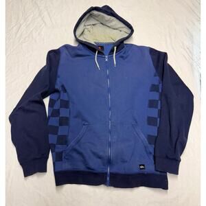 Vintage Quicksilver Hoodie full zipper men’s size L checkered pattern navy blue